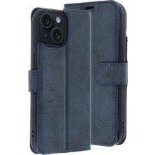 Hatreds Apple iPhone 15 Kılıf Kapaklı Cüzdanlı Kart ve Para Bölmeli Deri Kılıf - Lacivert