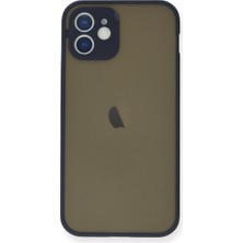Hatreds Apple iPhone 12 Mini Kılıf Buzlu Saydam Yapılı Kamera Korumalı Silikon Kılıf - Lacivert