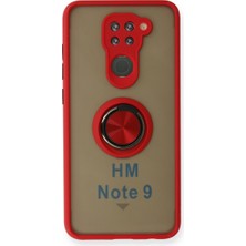 Hatreds Xiaomi Redmi Note 9 Kılıf Buzlu Saydam Yapılı Yüzüklü Standlı Kamera Korumalı Silikon Kılıf - Kırmızı