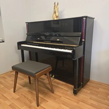 Hasağaç Antrasit Deri Açık Ceviz Ahşap Masif Konik Ayaklı 56X34X48 cm Piyano Taburesi