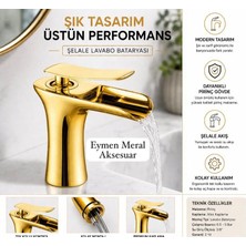 Eymen Meral Aksesuar Gold Lüx Şelale Lavabo Bataryası Sıcak Soğuk Çıkışlı Kullanışlı Şık ve Uzun Ömürlü