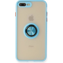 Hatreds Apple iPhone 7 Plus Kılıf Buzlu Saydam Yapılı Yüzüklü Standlı Kamera Korumalı Silikon Kılıf - Buz Mavi