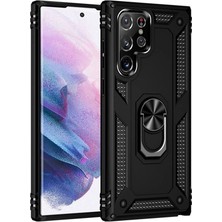 Buğlem Event Galaxy S21 Ultra Kılıf Sofya Yüzüklü Kapak - Siyah
