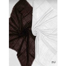Özense 2'li Flamlı Pamuklu Terletmeyen 4 Mevsim Kullanılabilir 100X100 cm Koyukahve ve Beyaz Renkli Eşarp