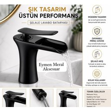 Eymen Meral Aksesuar Siyah Lüx Şelale Lavabo Bataryası Sıcak Soğuk Çıkışlı Kullanışlı Şık ve Uzun Ömürlü
