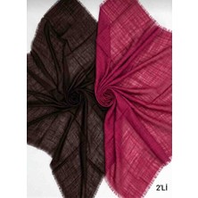 Özense 2'li Flamlı Pamuklu Terletmeyen 4 Mevsim Kullanılabilir 100X100 cm Koyukahve ve Koyu Pembe Renkli Eşarp