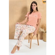 Over Sleep by Poleren Modal Kısa Kollu Turuncu Pijama Takımı