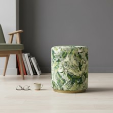 FRAMGAN Memory Tropikal Desenli Lüks Puff Metal Ayaklı Özel Dokuma Premium Dekoratif Ürün