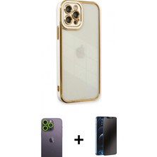Pileli Store Pilelistore™ iPhone 12 Pro Kılıf Çekirdek Klasik Serisi - Siyah 3D Antistatik Hayalet Cam Ekran Koruyucu + Neon Fosforlu Kamera Lens - Yl