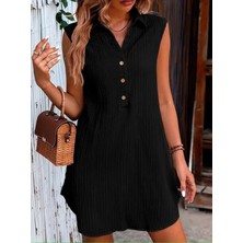 Gökyüzü Moda Kadın Kolsuz Yakalı Önden Düğmeli Bürümcük Elbise