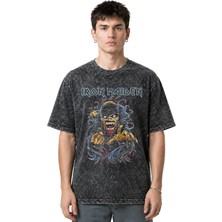 Sevbano Iron Maiden Rock Metal Müzik Grubu Ön Baskılı Unisex Oversize Eskitme Yıkamalı Tişört