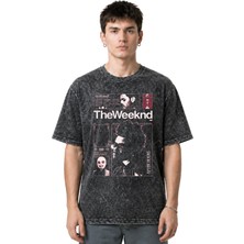 Sevbano The Weeknd Rapper Şarkıcı Ön Baskılı Unisex Oversize Eskitme Yıkamalı Tişört