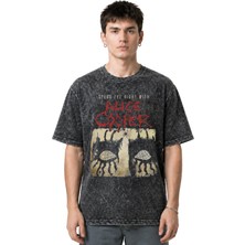 Sevbano Alice Cooper Rock Metal Şarkıcı Ön Baskılı Unisex Oversize Eskitme Yıkamalı Tişört