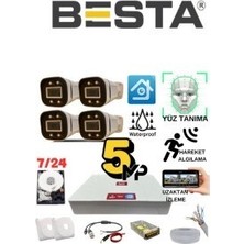 5 Mp Gece Renkli Yüz Tanıma Sesli H.265 500 GB HDD Dahil 4 Kameralı Ahd Güvenlik Seti