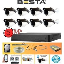 Gerçek 5 Mp Metal Kasa 8 Kameralı Ahd Güvenlik Seti 2 Tb HDD Dahil