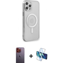 Pileli Store Pilelistore™ iPhone 12 Pro Kılıf Doruk Minimal - Siyah 3D Antistatik Cam Ekran Koruyucu + Neon Fosforlu Kamera Lens - Tu