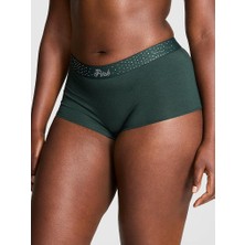 Pink Logolu Pamuklu Boyshort Külot - Koyu Yeşil