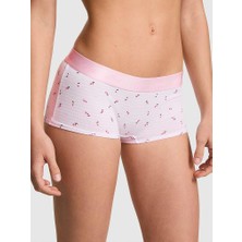 Pink Logolu Pamuklu Boyshort Külot - Pembe Beyaz Lale Baskılı