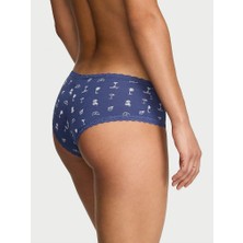 Lace Trim Beli Dantelli Pamuklu Cheeky Külot - Lacivert Baskılı