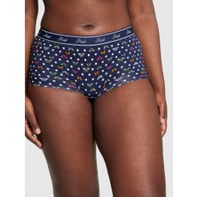 Pink Logolu Pamuklu Boyshort Külot - Lacivert Kelebek Desenli