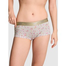 Pink Logolu Pamuklu Boyshort Külot - Kahve Beyaz Çiçekli