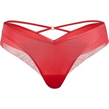 Very Sexy Transparan Detaylı Arkası Çapraz Askılı Cheeky Külot - Sıcak Mercan