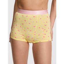 Pink Logolu Pamuklu Yüksek Bel Boyshort Külot - Sarı Limon Baskılı