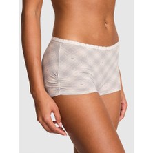 Pink Pamuklu Boyshort Külot - Bej Gri Ekoseli