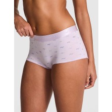 Pink Logolu Pamuklu Boyshort Külot - Pembe Baskılı Mor