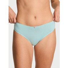 Victoria's Secret Esnek Pamuklu Kalp Dantelli Brief Külot - Mavi