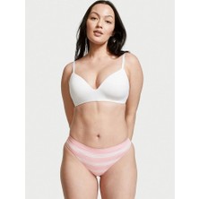 Victoria's Secret Seamless 2 Renkli Şeffaf Şeritli Tanga Külot - Pembe Çiçek Şeritli