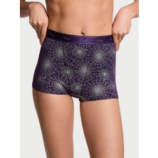 Pink Logolu Pamuklu Yüksek Bel Boyshort Külot - Örümcek Ağı Baskılı