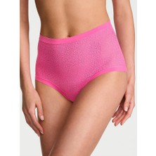 No-Show Lazer Kesim Leopar Dantelli Brief Külot - Pembe