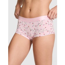 Pink Logolu Pamuklu Boyshort Külot - Pembe Laleler