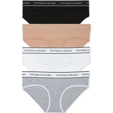 Victoria's Secret 4'lü Logolu Pamuklu Hiphugger Külot - Çok Renkli
