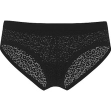 No-Show Lazer Kesim Leoparlı Dantelli Cheeky Külot - Siyah