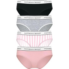 Victoria's Secret 4'lü Paket Logo Detaylı Pamuklu Hiphugger Külot - (Tek Renk)