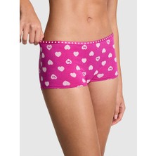 Pink Logolu Pamuklu Boyshort Külot - Pembe Beyaz Kalpli