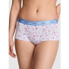 Pink Logolu Pamuklu Boyshort Külot - Mavi Beyaz Çiçekli