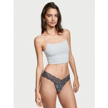 Victoria's Secret Victoria's Secret Esnek Pamuklu Bel Kısmı Dantelli Tanga Külot - Siyah Vs