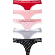 Victoria's Secret 5'li Paket Logolu Pamuklu Tanga - (Tek Renk)