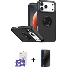 Pileli Store Pilelistore™ iPhone 17 Pro Max Kılıf Yörünge Çizgi - Siyah 3D Antistatik Hayalet Cam Ekran Koruyucu + Bilvis Titan Kamera Lens - Gs