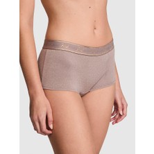 Pink Logolu Pamuklu Işıltılı Boyshort Külot - Işıltılı Taba