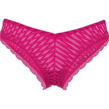 Victoria's Secret Tease Transparan Çizgili Derin Bacak Kesim Cheeky Külot - Büyülü Pembe