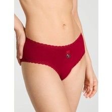 Lace Trim Beli Dantelli Pamuklu Cheeky Külot - (Tek Renk)