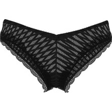 Victoria's Secret Tease Transparan Çizgili Derin Bacak Kesim Cheeky Külot - Siyah