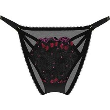 Very Sexy Cherry Pop Işlemeli Askılı Brazilian Külot - Siyah Işlemeli