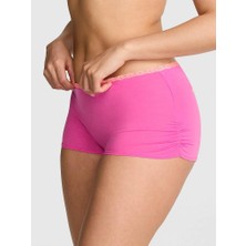 Pink Pamuklu Boyshort Külot - Dantelli Pembe