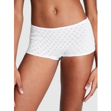 Pink Pamuklu Boyshort Külot - Optik Beyaz Pointelle