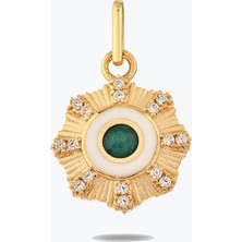 Goldium Jewellery Yeşil Taşlı Çiçek Madalyon Bileklik Charm
